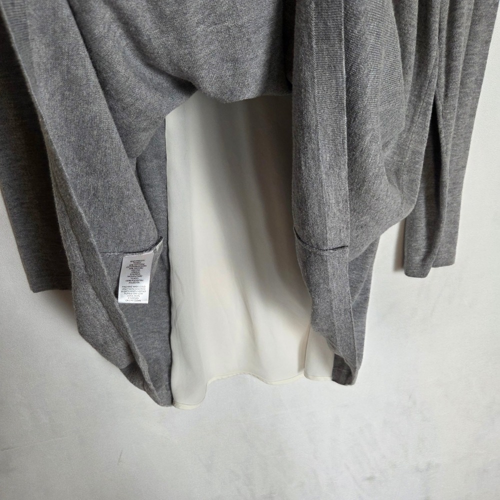 LOFT Layered Knit Sweater Top Women XL Gray Split Sheer Back Bow Silk Blend - Picture 3 of 7